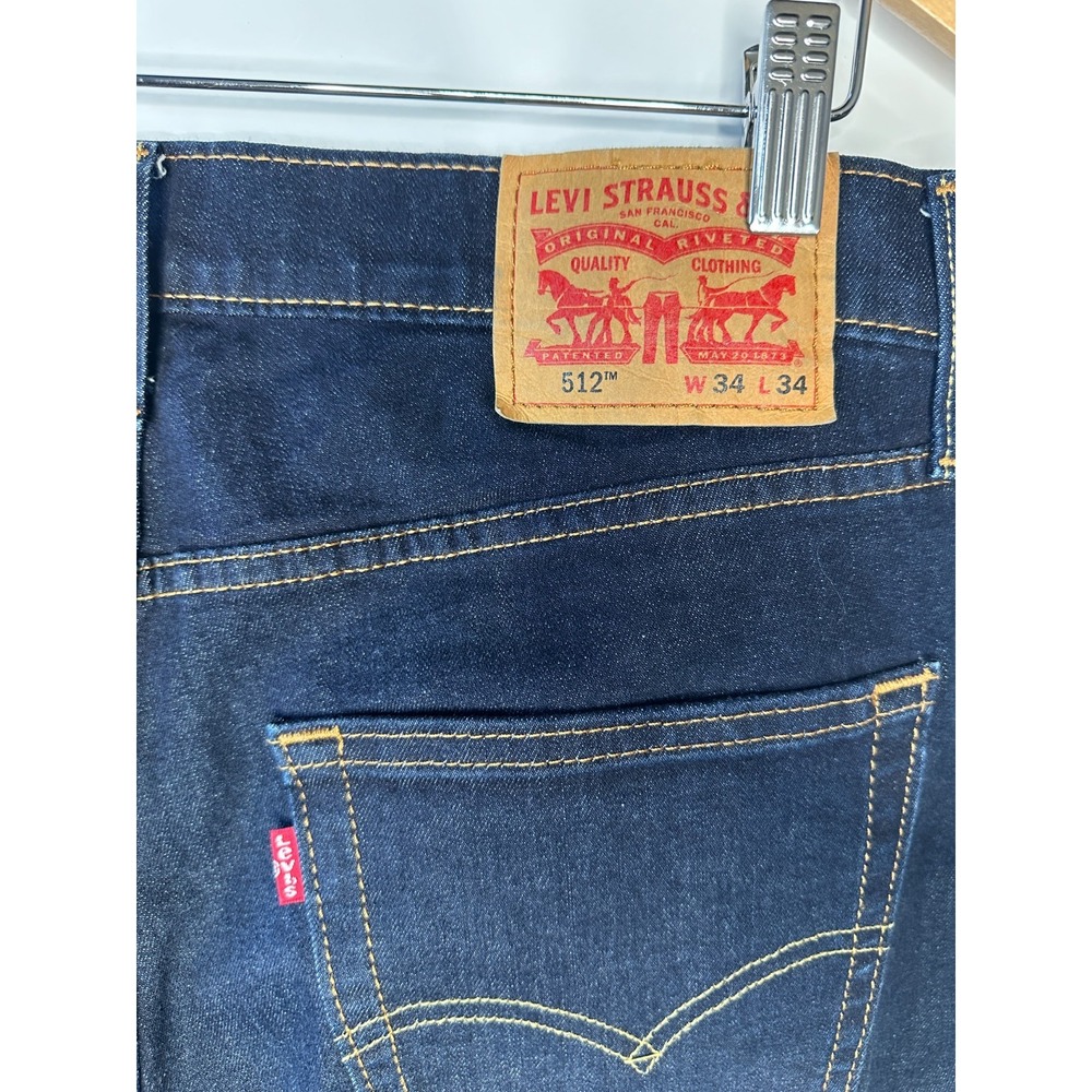 Levi's 512 Slim Taper Mens Jeans Dark Wash Indigo Stretch Denim 34 x 34 5 Pocket - Picture 8 of 14